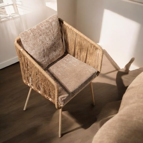 Harmiche Solace Rope Lounge Chair – Handwoven Jute & Plush Upholstery Accent Seating