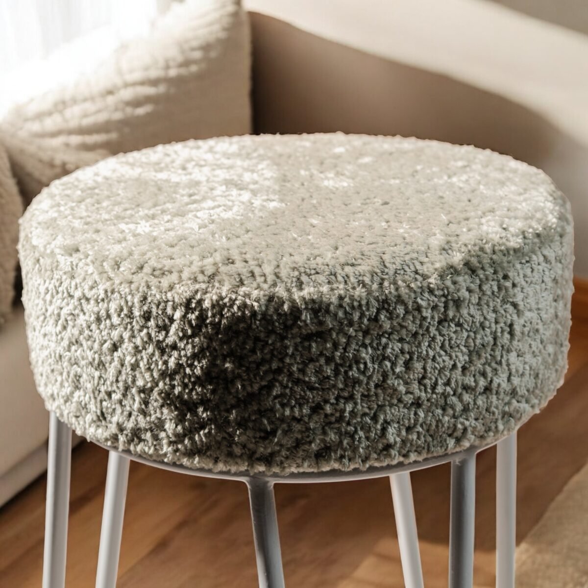 Harmiche Nido Bouclé Pouffe Stool – Handcrafted Upholstered Accent Seating