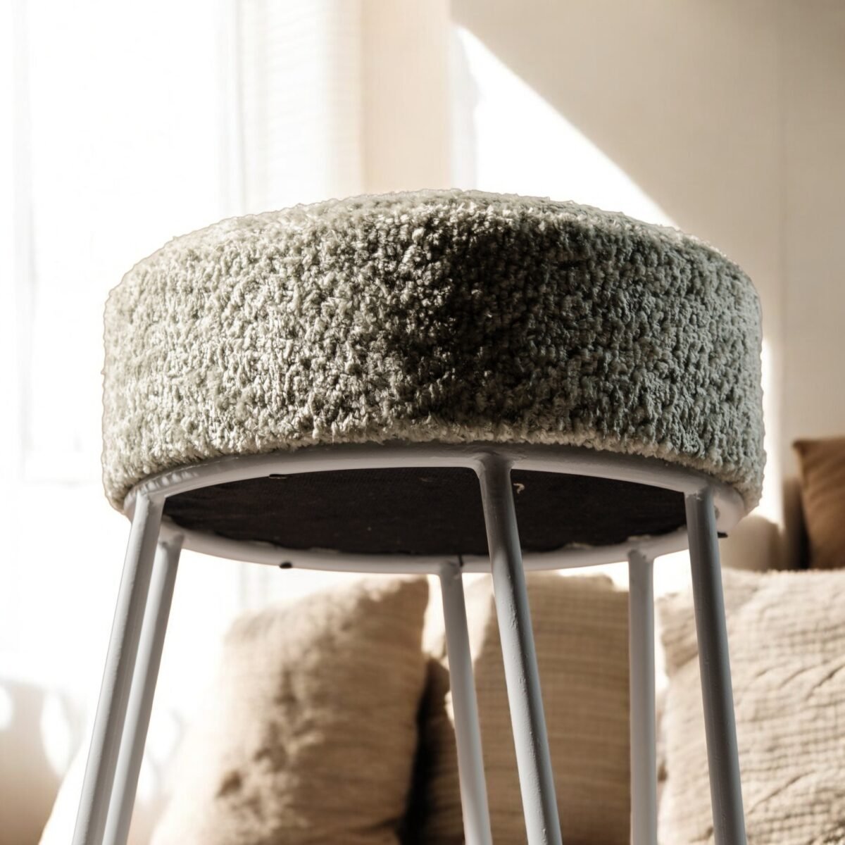 Harmiche Nido Bouclé Pouffe Stool – Handcrafted Upholstered Accent Seating