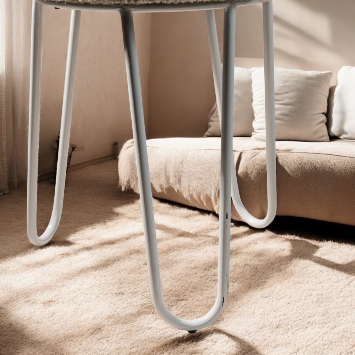 Harmiche Nido Bouclé Pouffe Stool – Handcrafted Upholstered Accent Seating