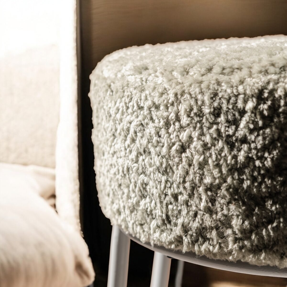Harmiche Nido Bouclé Pouffe Stool – Handcrafted Upholstered Accent Seating