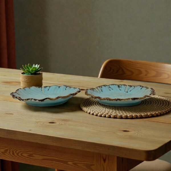 Teal Edgestone Petite Leaf Ceramic Quarter Plates – Set of 2 (7”) | Handcrafted Ceramic Plates by Harmiche