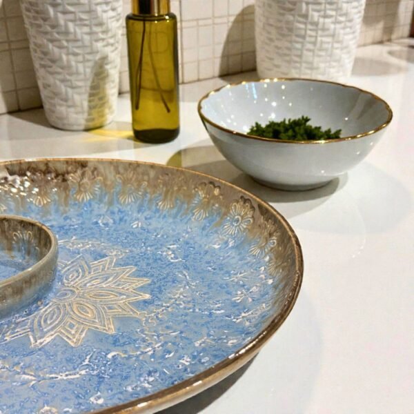 Azure Frost Mandala Ceramic Platter – 10” Designer Serving Plate by Harmiche