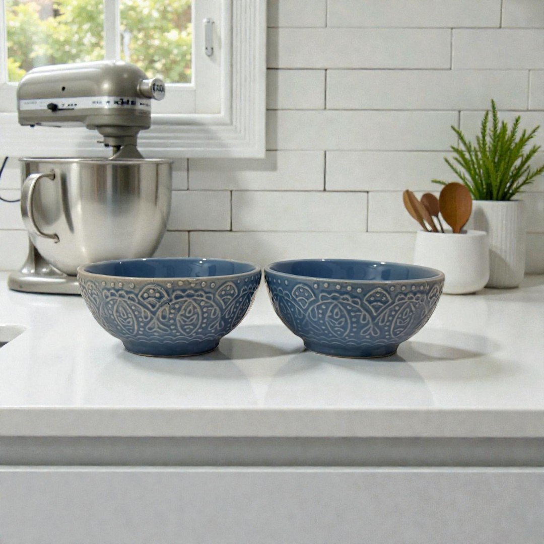 Eira Nordic Bloom Soup Bowls – Set of 2 Handcrafted Ceramic Bowls by Harmiche
