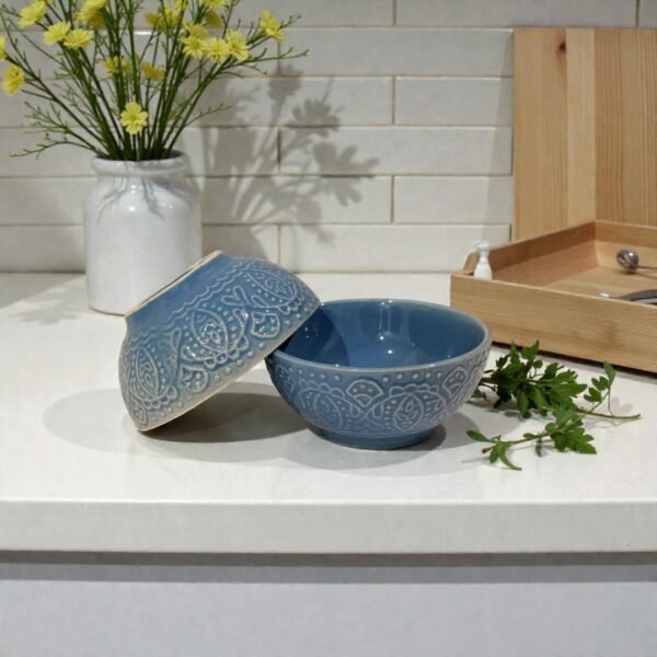 Eira Nordic Bloom Ceramic Soup Bowls – Set of 2 (300ml) Handcrafted Ceramic Bowls by Harmiche