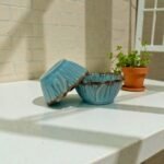 Teal Edgestone Ceramic Katori Set – Handcrafted Set of 2 Premium Portion Bowls by Harmiche