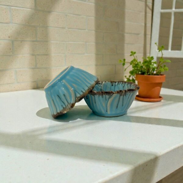 Teal Edgestone Ceramic Katori Set – Handcrafted Set of 2 Premium Portion Bowls by Harmiche