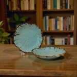 Teal Edgestone Petite Leaf Ceramic Quarter Plates – Set of 2 (7”) | Handcrafted Ceramic Plates by Harmiche