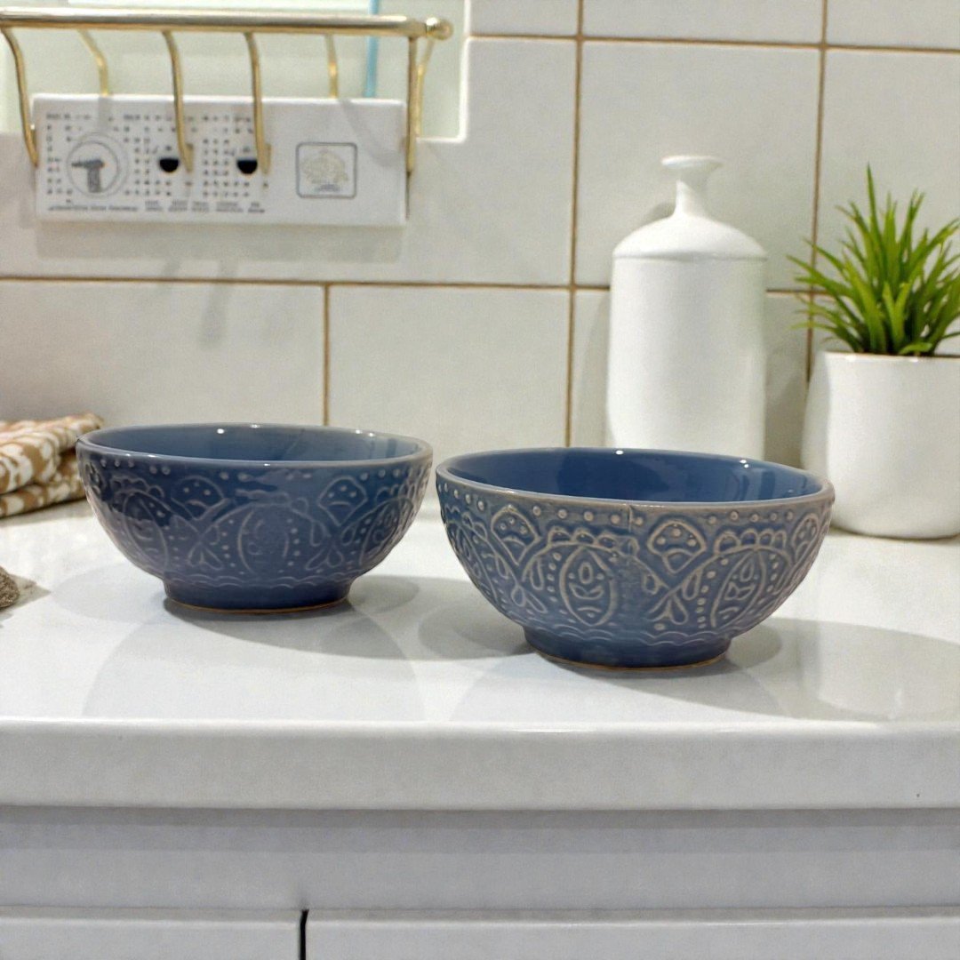 Eira Nordic Bloom Soup Bowls – Set of 2 Handcrafted Ceramic Bowls by Harmiche