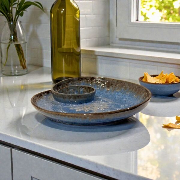 Azure Frost Mandala Ceramic Platter – 10” Designer Serving Plate by Harmiche