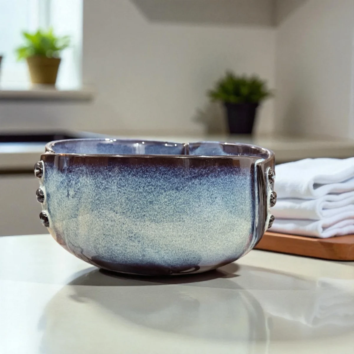 Harmiche Misty Ridge Ceramic Serving Bowl – Handcrafted 2500ml Reactive Glaze Bowl