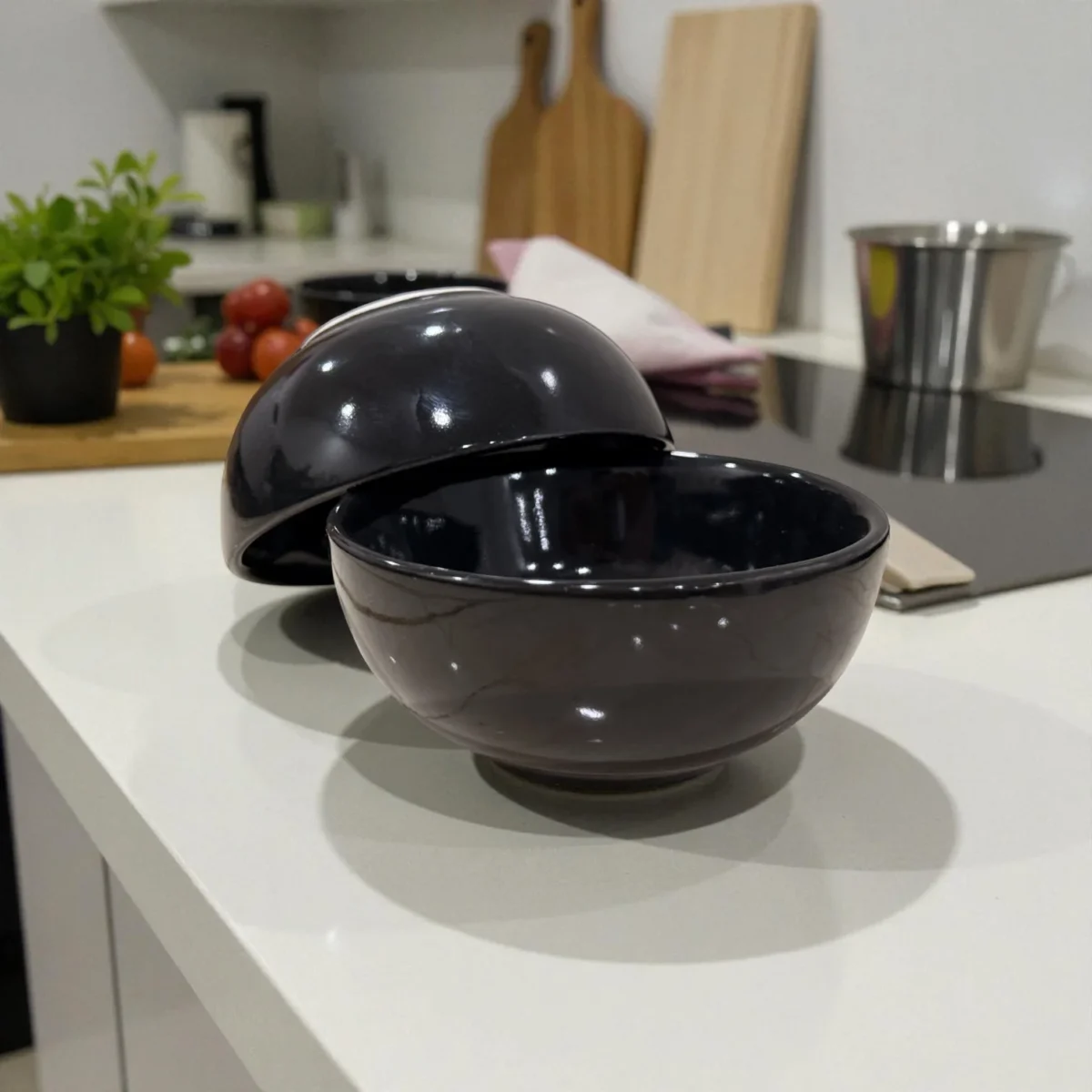 Harmiche Noir Glaze Ceramic Katori Bowl Set of 2 – Handcrafted 200ml Portion Bowls for Everyday Dining