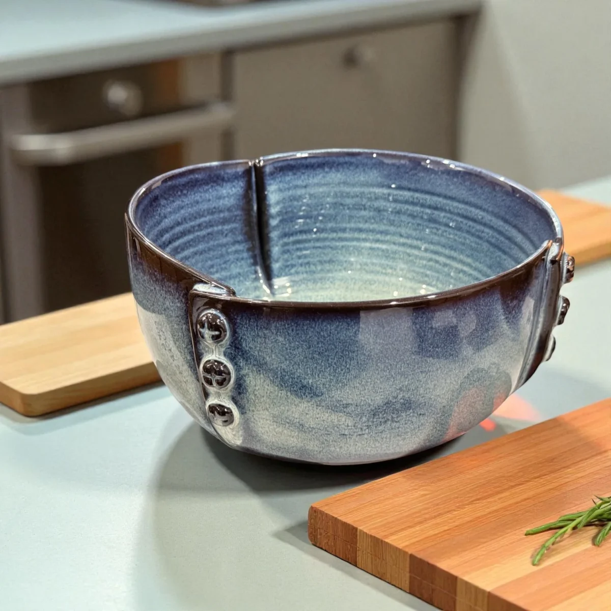Harmiche Misty Ridge Ceramic Serving Bowl – Handcrafted 2500ml Reactive Glaze Bowl