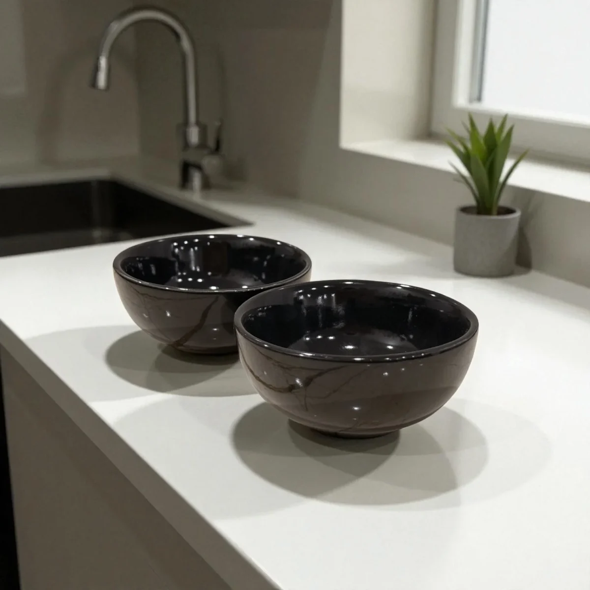 Harmiche Noir Glaze Ceramic Katori Bowl Set of 2 – Handcrafted 200ml Portion Bowls for Everyday Dining