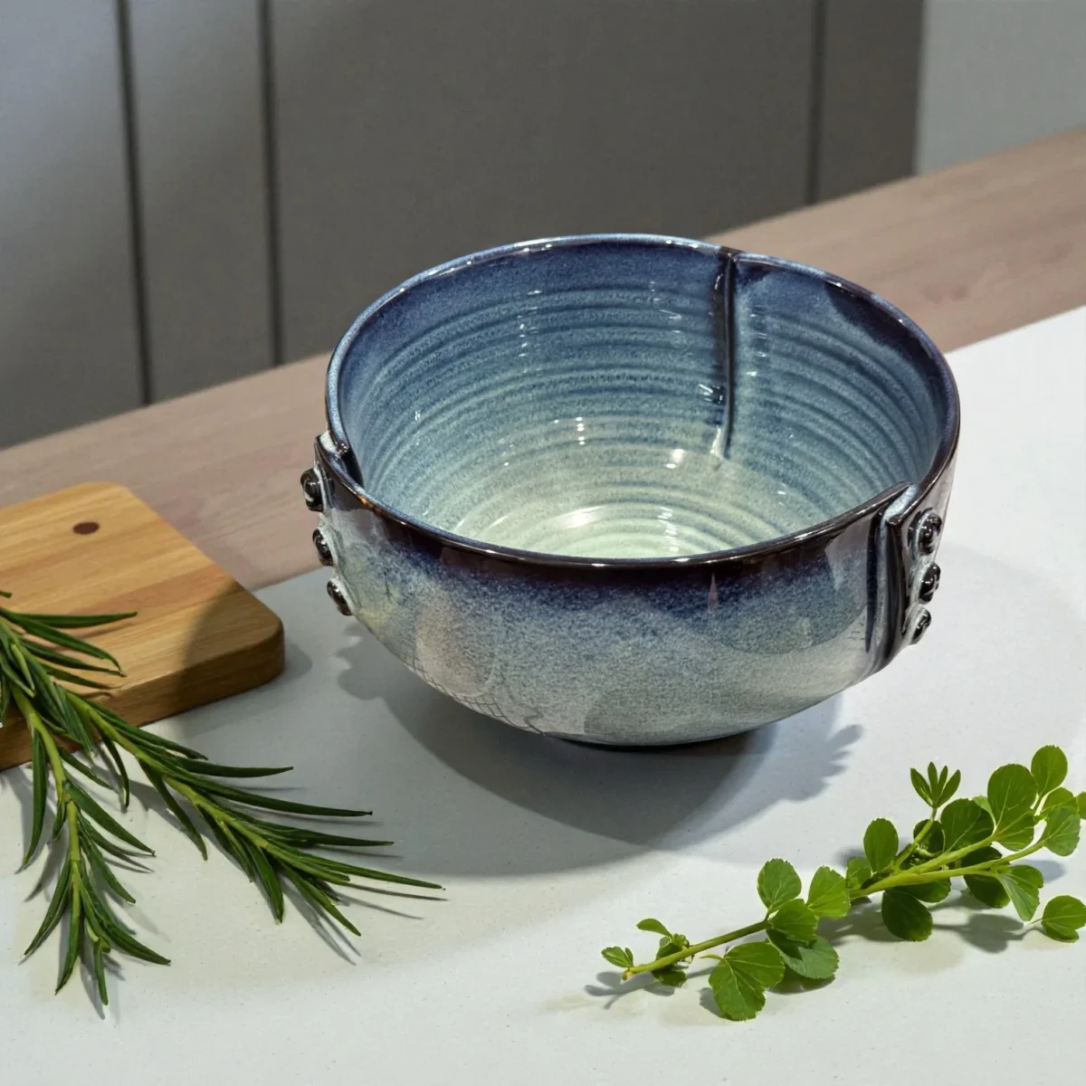Harmiche Misty Ridge Ceramic Serving Bowl – Handcrafted 2500ml Reactive Glaze Bowl