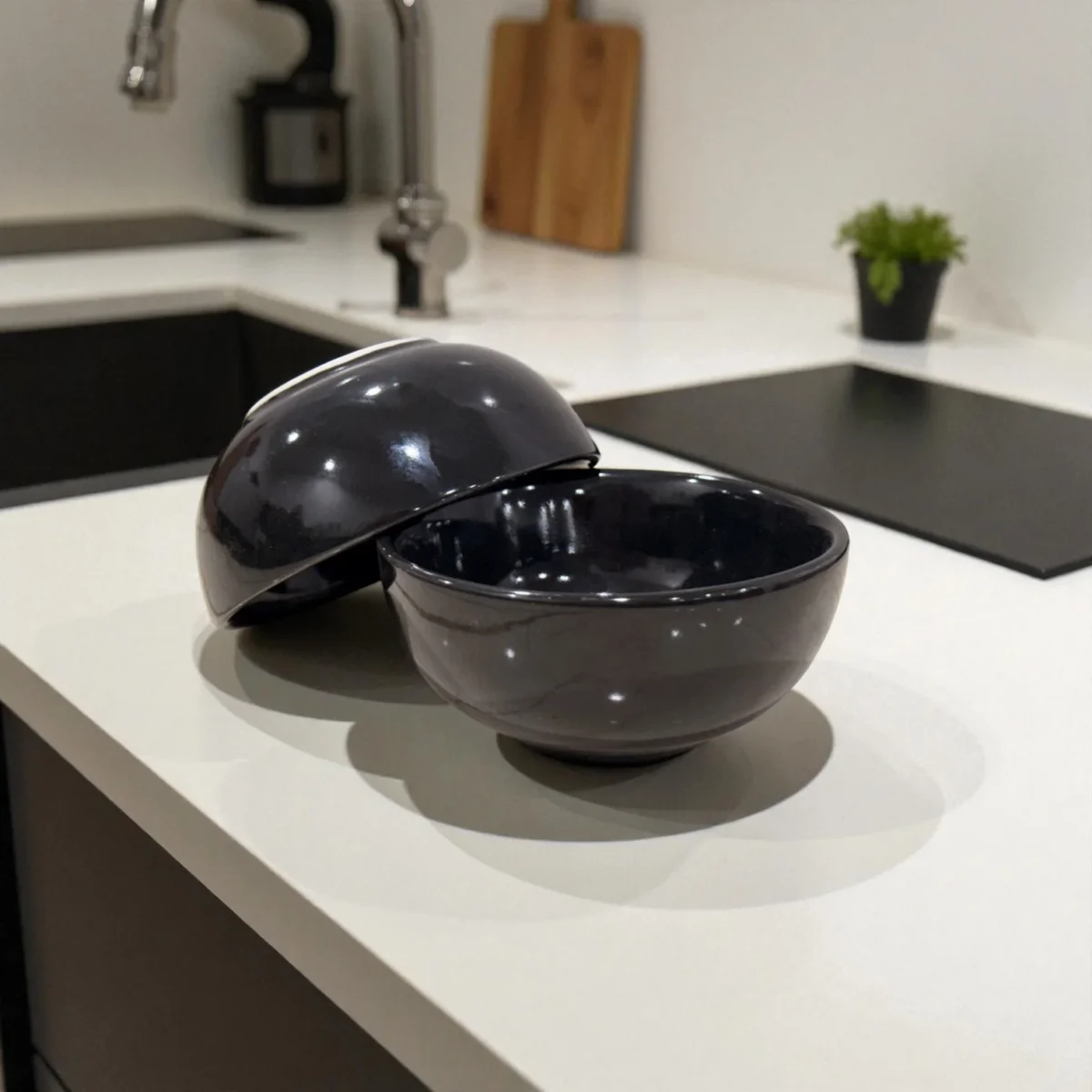 Harmiche Noir Glaze Ceramic Katori Bowl Set of 2 – Handcrafted 200ml Portion Bowls for Everyday Dining