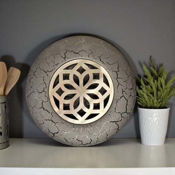 Harmiche ZenFlame Round Japanese Tabletop Charcoal Grill – Textured Alloy Base & SS Floral Grill Plate