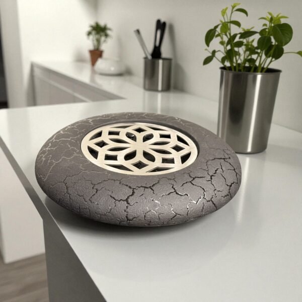 Harmiche ZenFlame Round Japanese Tabletop Charcoal Grill – Textured Alloy Base & SS Floral Grill Plate