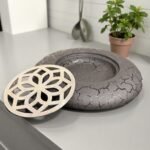 Harmiche ZenFlame Round Japanese Tabletop Charcoal Grill – Textured Alloy Base & SS Floral Grill Plate