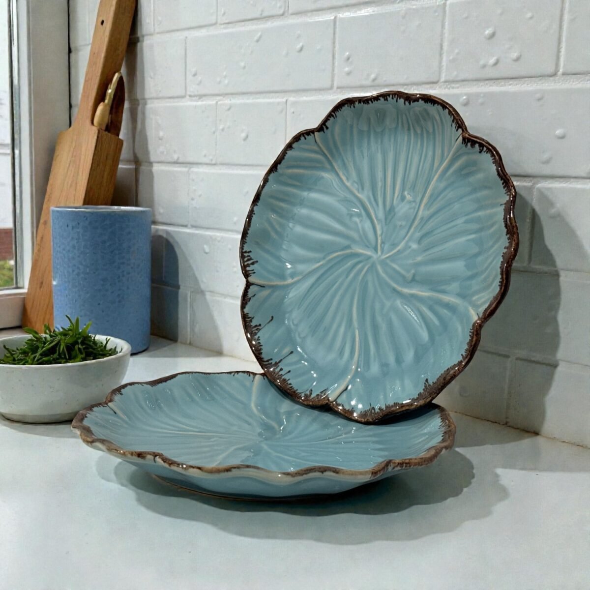 Teal Edgestone LotusCraft Dinner Plates – Set of 2 (10 Inch) by Harmiche