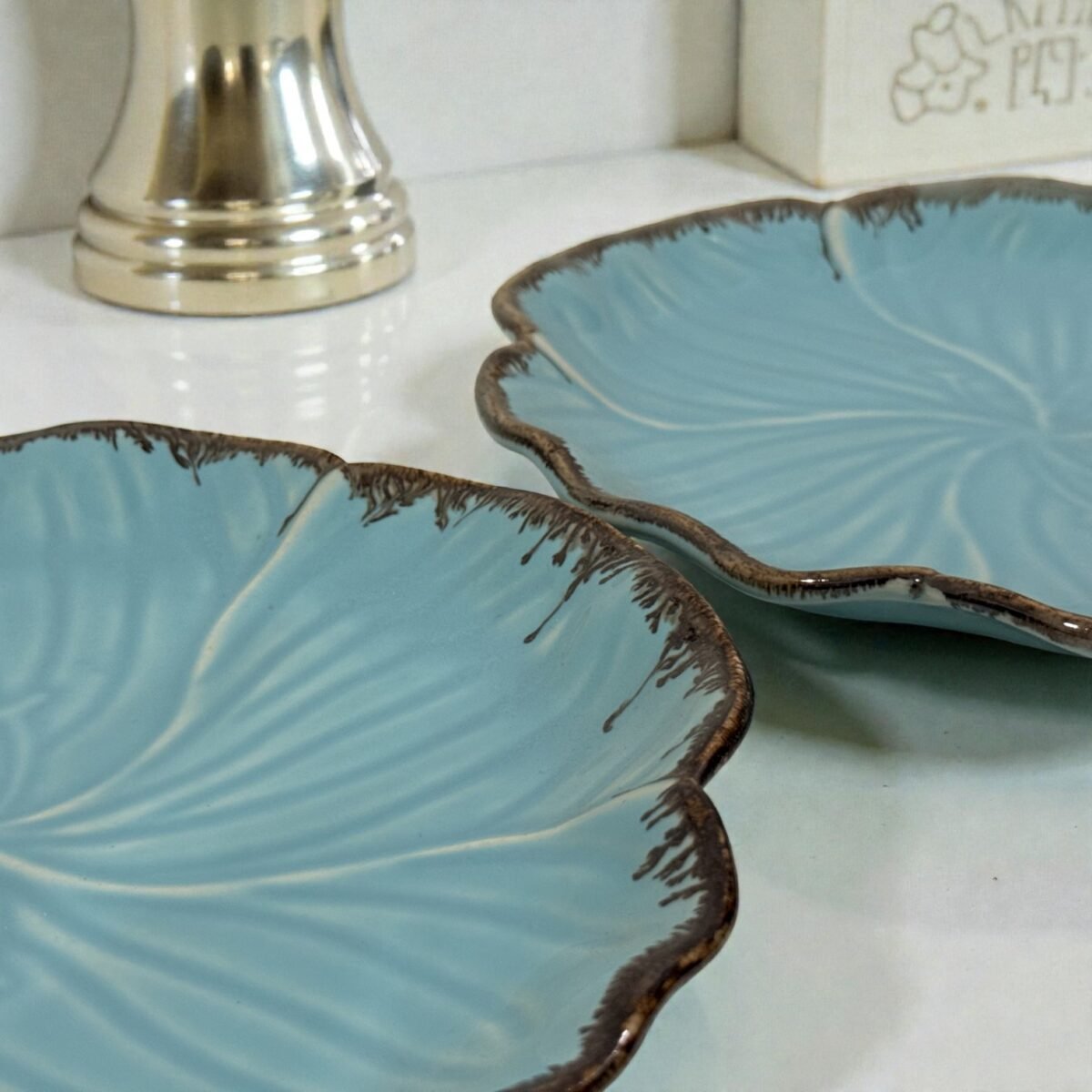 Teal Edgestone LotusCraft Dinner Plates – Set of 2 (10 Inch) by Harmiche