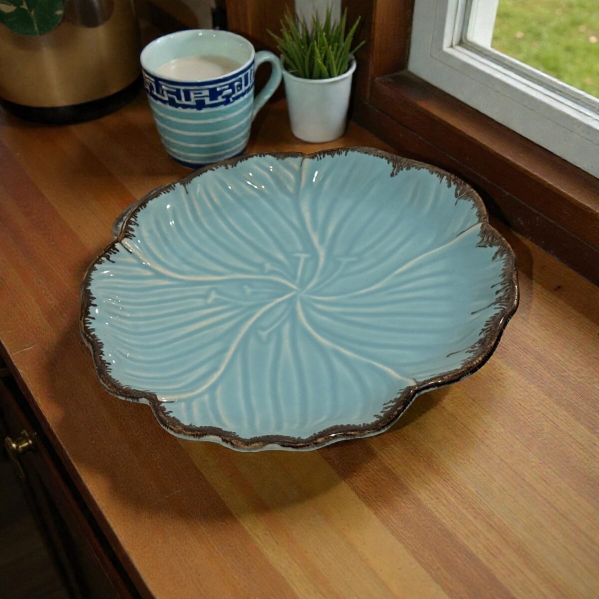 Teal Edgestone LotusCraft Dinner Plates – Set of 2 (10 Inch) by Harmiche