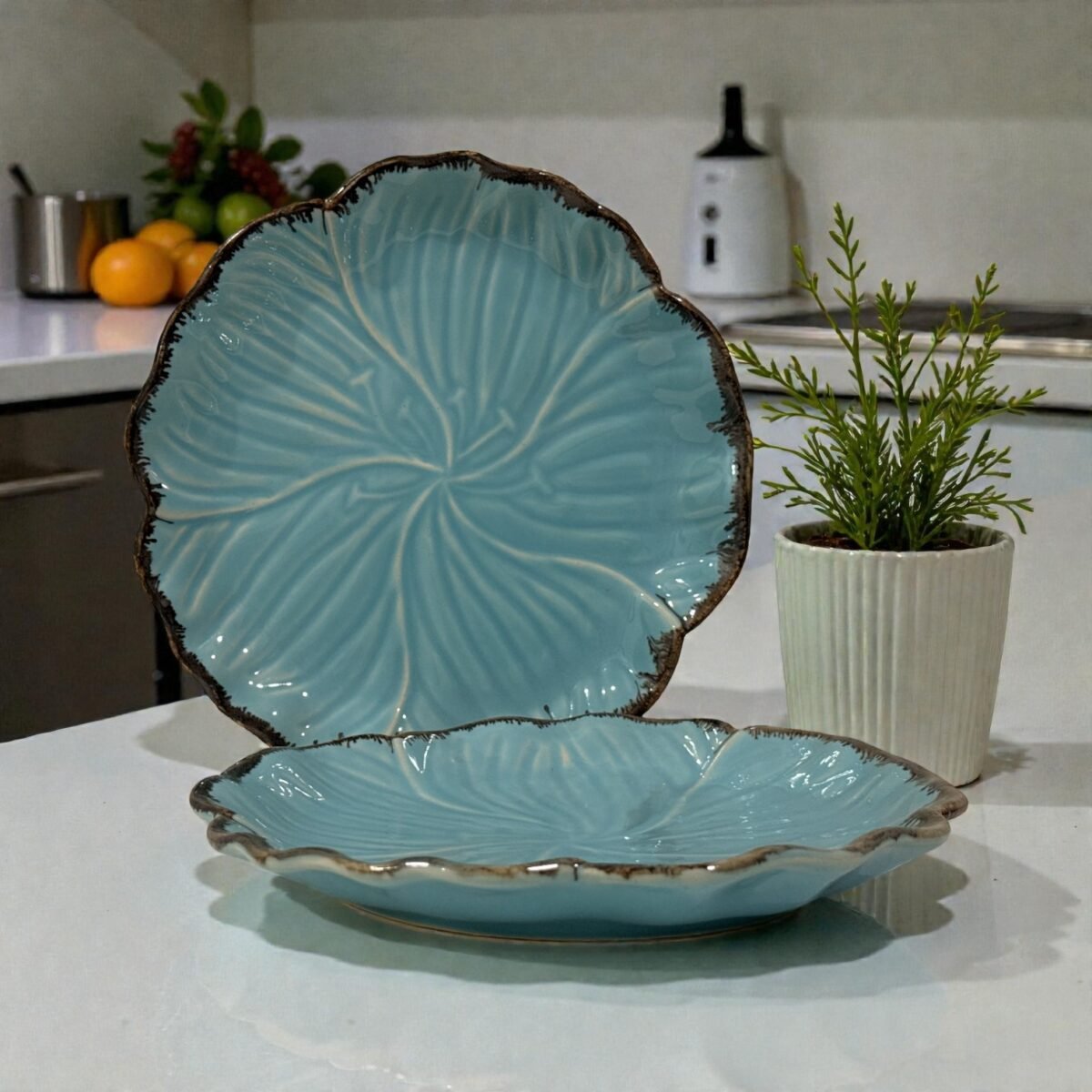 Teal Edgestone LotusCraft Dinner Plates – Set of 2 (10 Inch) by Harmiche