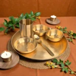 Harmiche Amaira 6-Piece Pure Kansa Thali Set • Serves 1 | Lead-Free Kansa Wellness Thali 6-Piece Kansa Dinner Set (27cm Bronze Thali, Bowls, Dessert Bowl, Spoon & Glass)
