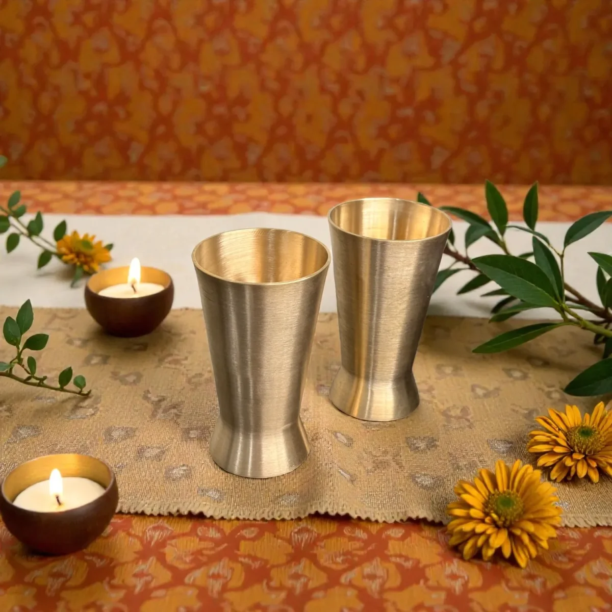 Harmiche Kansa Jivana Wellness Tumblers – Set of 2 | 200 ml Lead-Free Kansa Drinking Glasses for Water & Herbal Beverages