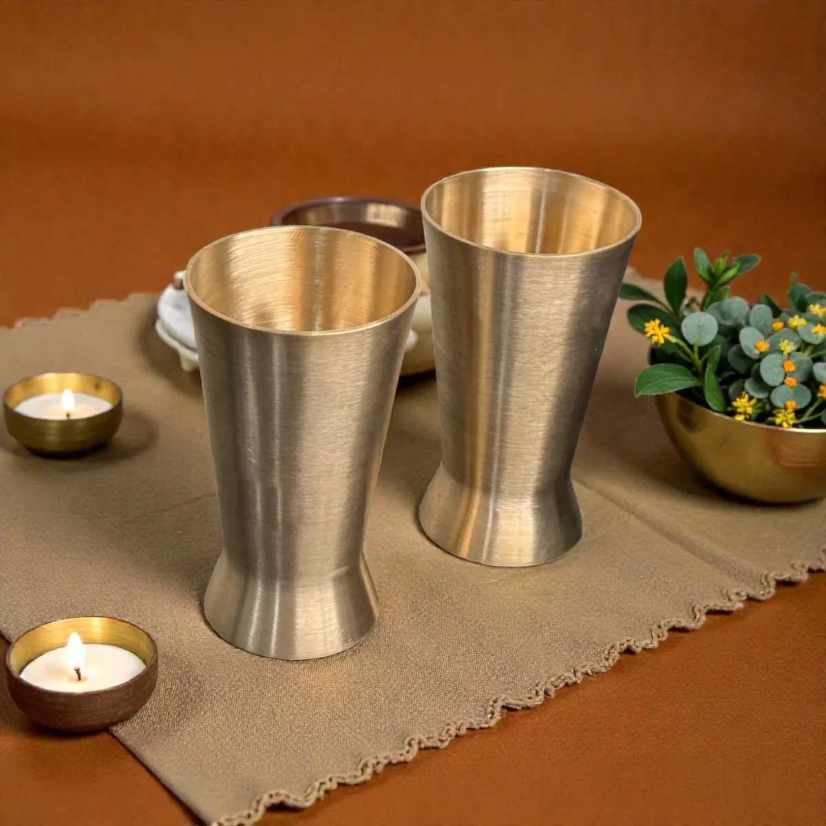 Harmiche Jivana Kansa Glass/Tumblers – Set of 2 | 200 ml Lead-Free Kansa Drinking Glasses for Water & Herbal Beverages