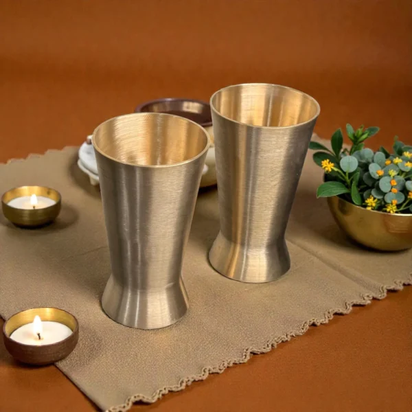 Harmiche Jivana Kansa Glass/Tumblers – Set of 2 | 200 ml Lead-Free Kansa Drinking Glasses for Water & Herbal Beverages