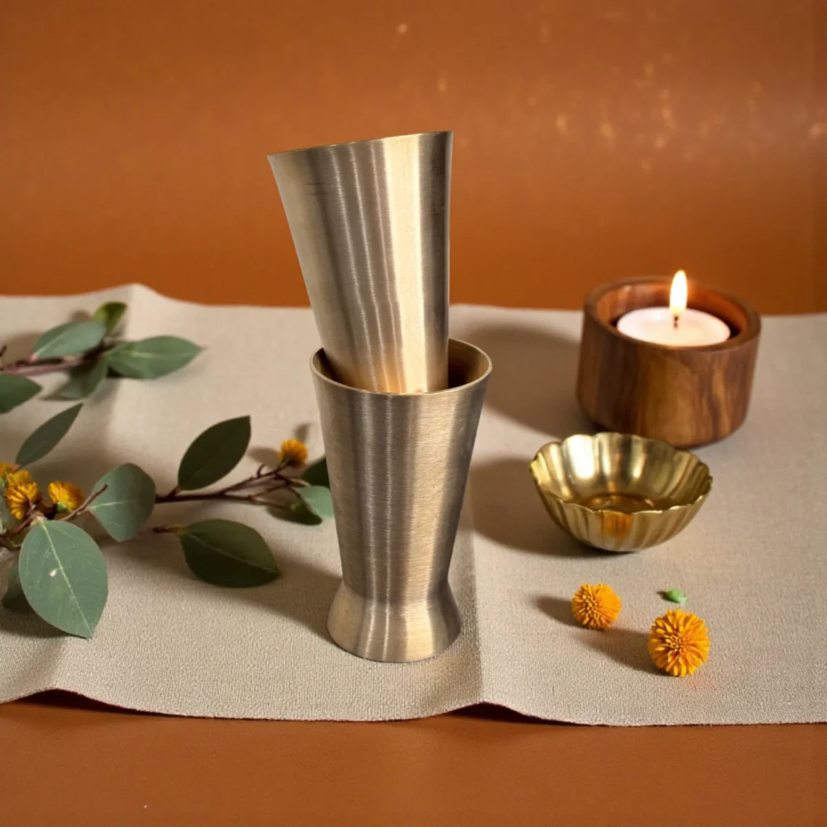 Harmiche Kansa Jivana Wellness Tumblers – Set of 2 | 200 ml Lead-Free Kansa Drinking Glasses for Water & Herbal Beverages