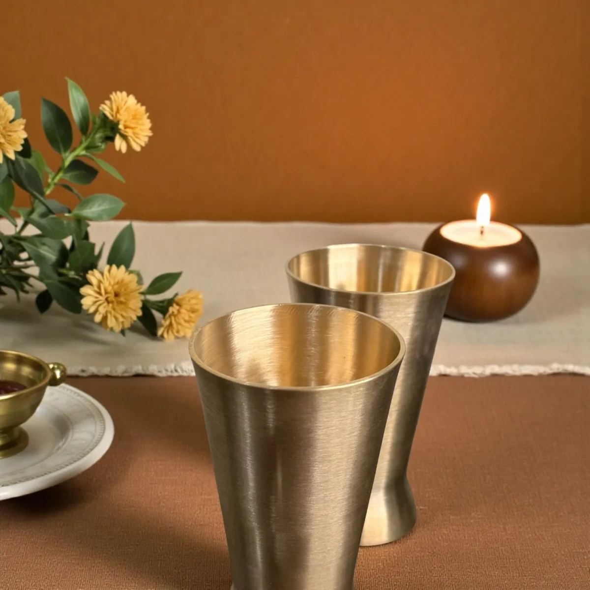 Harmiche Kansa Jivana Wellness Tumblers – Set of 2 | 200 ml Lead-Free Kansa Drinking Glasses for Water & Herbal Beverages