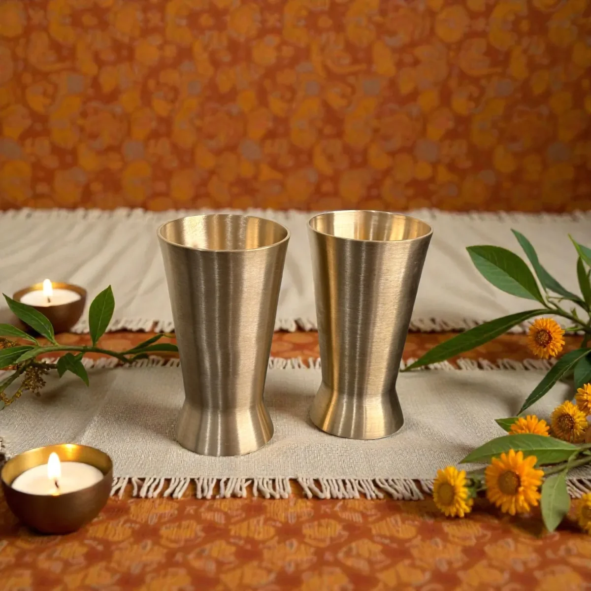 Harmiche Kansa Jivana Wellness Tumblers – Set of 2 | 200 ml Lead-Free Kansa Drinking Glasses for Water & Herbal Beverages