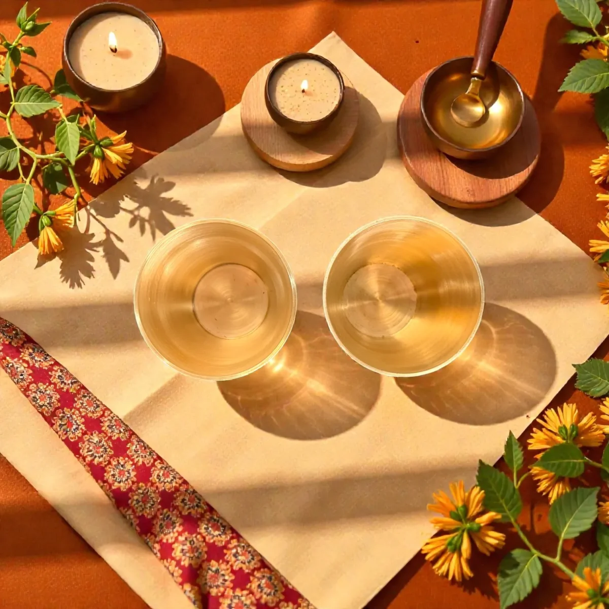 Harmiche Kansa Jivana Wellness Tumblers – Set of 2 | 200 ml Lead-Free Kansa Drinking Glasses for Water & Herbal Beverages
