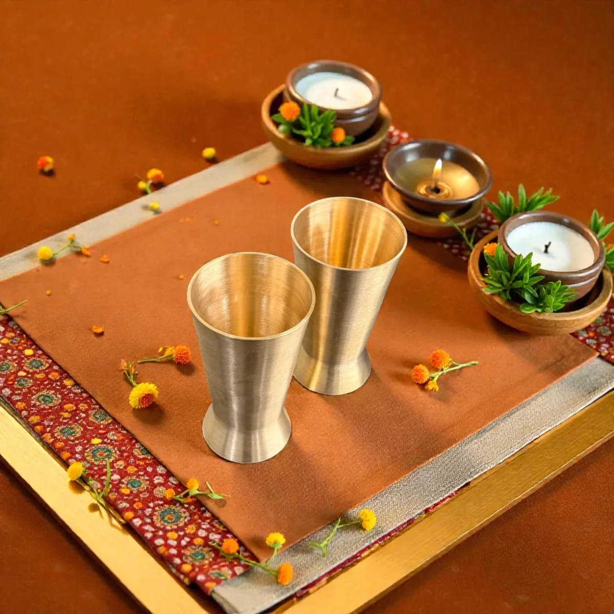 Harmiche Kansa Jivana Wellness Tumblers – Set of 2 | 200 ml Lead-Free Kansa Drinking Glasses for Water & Herbal Beverages
