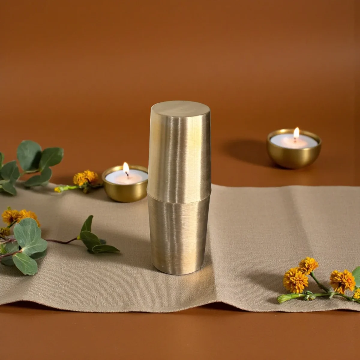 Harmiche Iraa Kansa Glass Set of 2 • 250 ml Each | Lead-Free Bronze Water Glasses for Everyday Use, Gifting & Festive Indian Dining