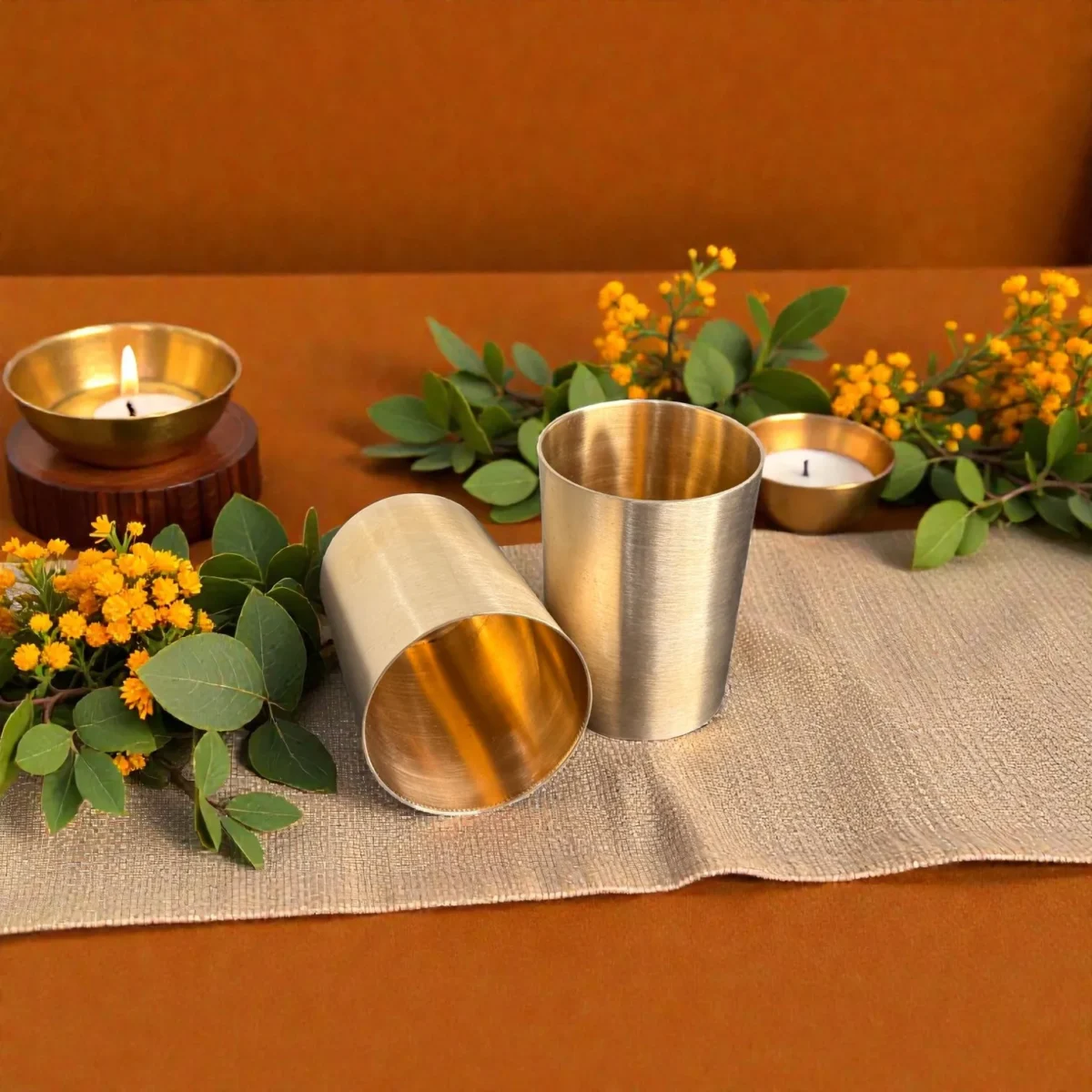 Harmiche Iraa Kansa Glass Set of 2 • 250 ml Each | Lead-Free Bronze Water Glasses for Everyday Use, Gifting & Festive Indian Dining
