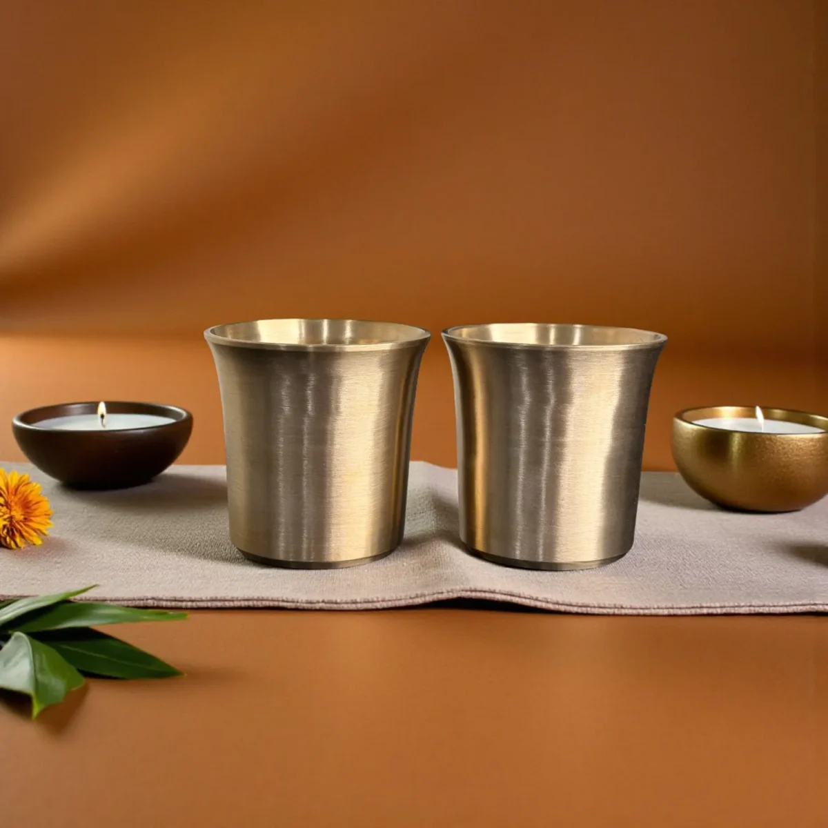 Harmiche Niva 250 ml Kansa Water Glasses Set of 2 | Lead-Free Bronze Drinking Glasses | Handcrafted Kansa Tumblers for Water, Chaas & Juices