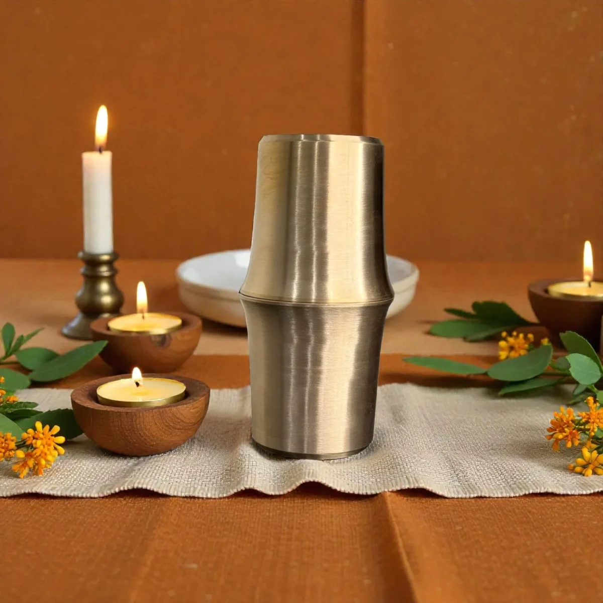 Harmiche Niva 250 ml Kansa Water Glasses Set of 2 | Lead-Free Bronze Drinking Glasses | Handcrafted Kansa Tumblers for Water, Chaas & Juices