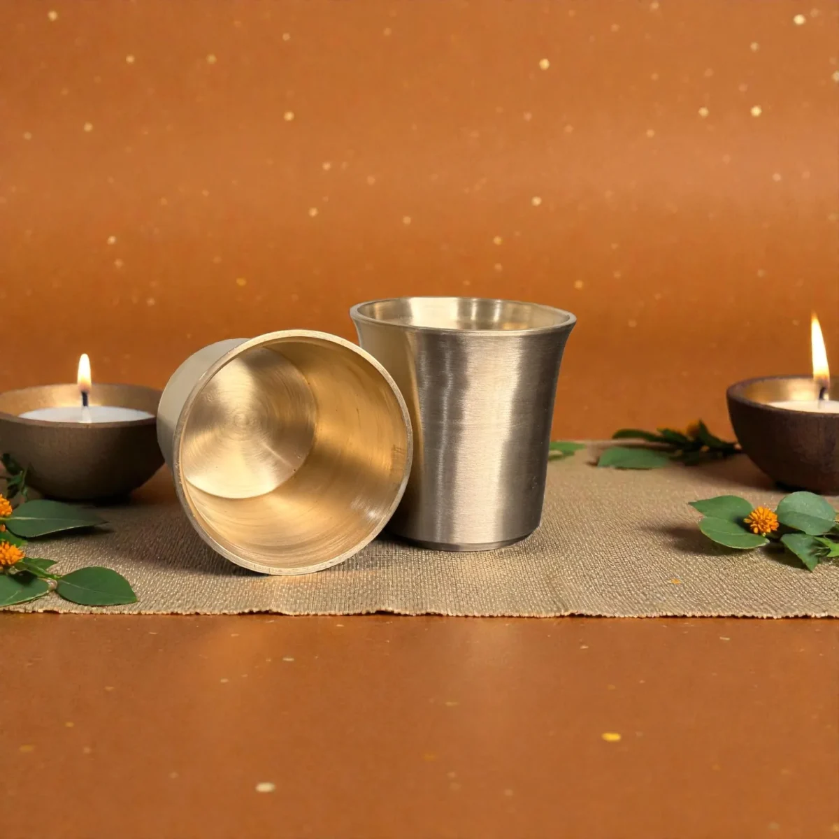 Harmiche Niva 250 ml Kansa Water Glasses Set of 2 | Lead-Free Bronze Drinking Glasses | Handcrafted Kansa Tumblers for Water, Chaas & Juices
