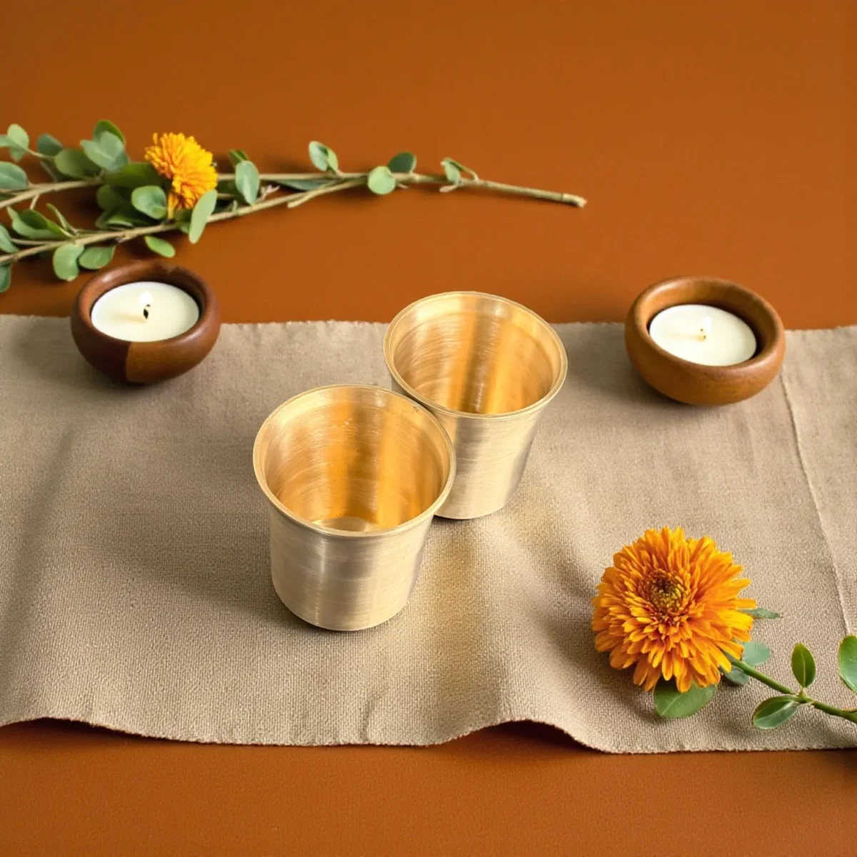 Harmiche Niva 250 ml Kansa Water Glasses Set of 2 | Lead-Free Bronze Drinking Glasses | Handcrafted Kansa Tumblers for Water, Chaas & Juices