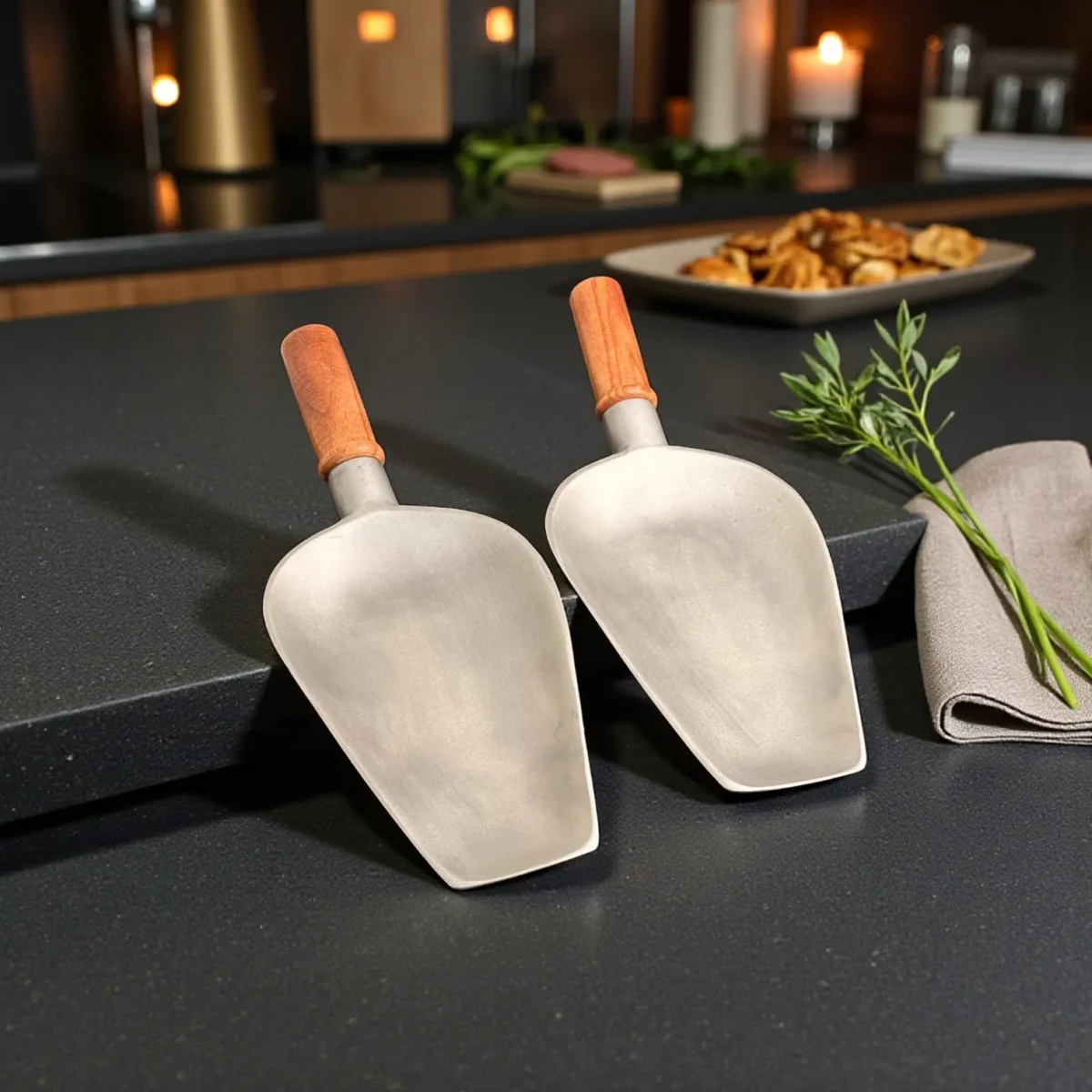 Harmiche SizzleSpade Hard Anodised Aluminium Spade Servers with Wooden Handle – Set of 2 (24 × 12.5 cm)