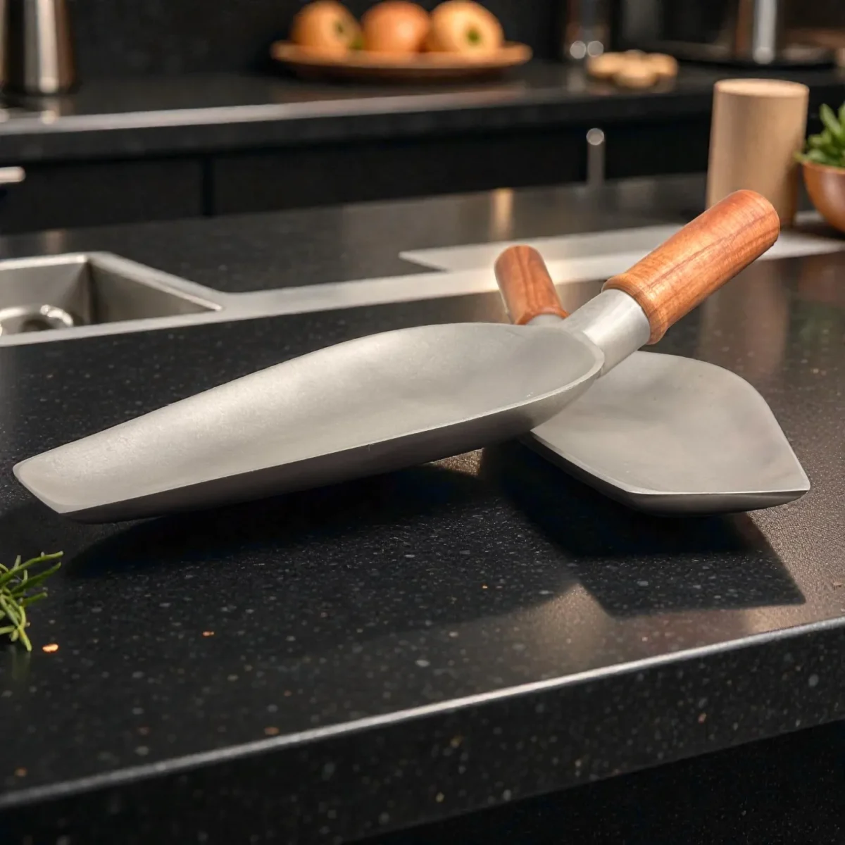 Harmiche SizzleSpade Hard Anodised Aluminium Spade Servers with Wooden Handle – Set of 2 (24 × 12.5 cm)