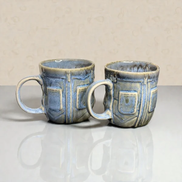 Harmiche OceanRelief Drip-Glaze Ceramic Mugs – Set of 2 (250 ml)