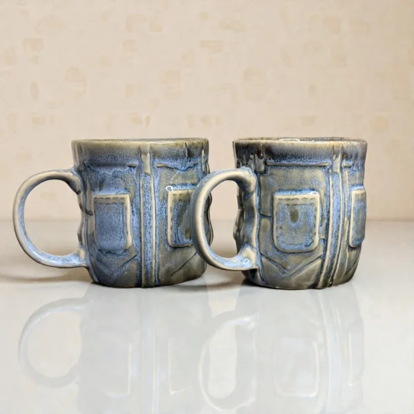 Harmiche OceanRelief Drip-Glaze Ceramic Mugs – Set of 2 (250 ml)
