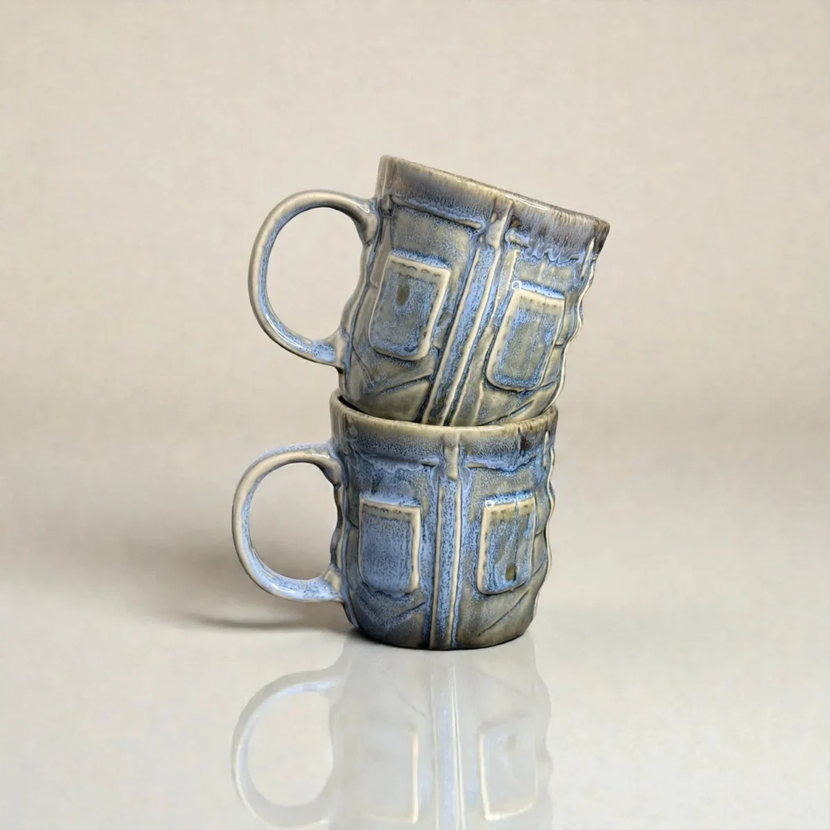 Harmiche OceanRelief Drip-Glaze Ceramic Mugs – Set of 2 (250 ml)
