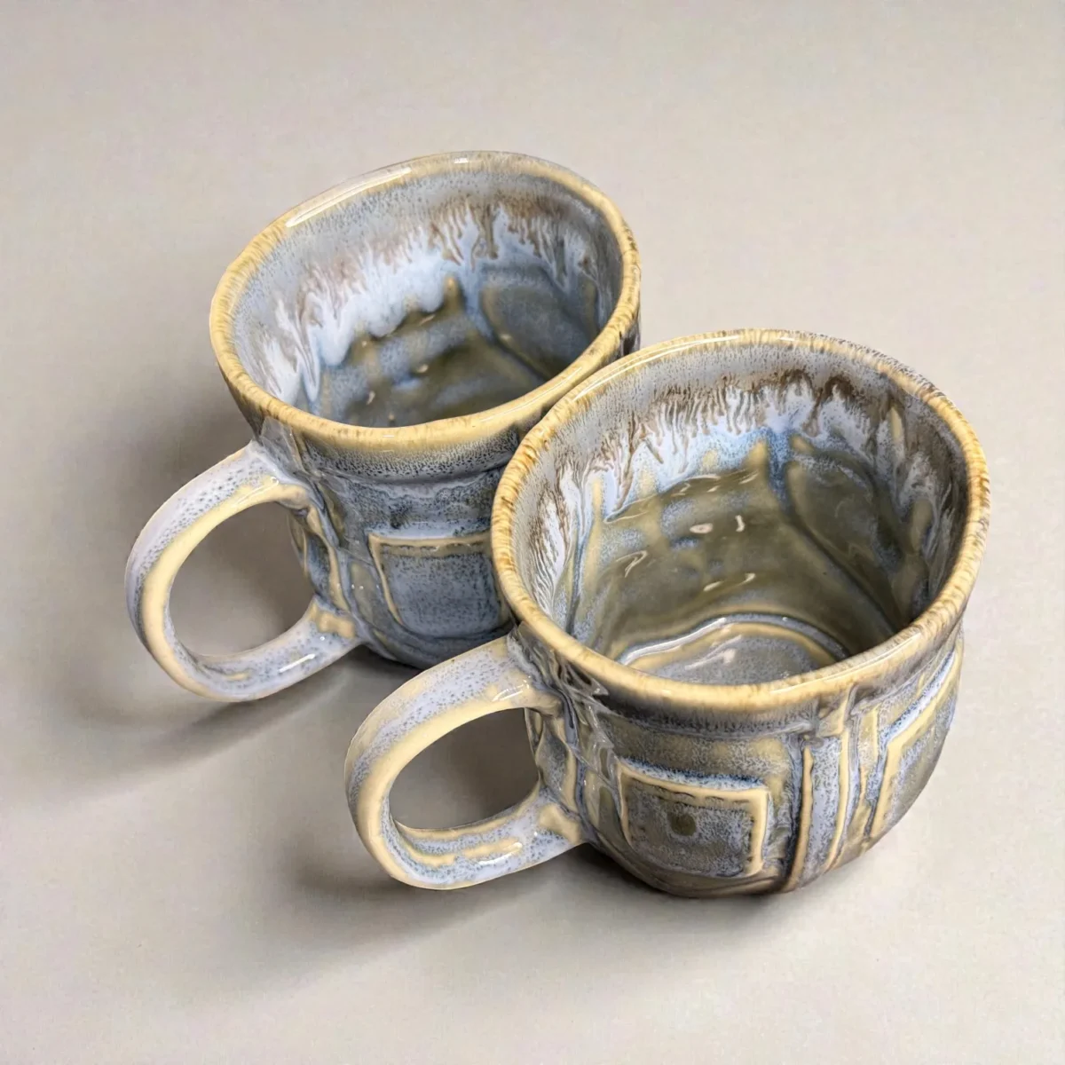 Harmiche OceanRelief Drip-Glaze Ceramic Mugs – Set of 2 (250 ml)