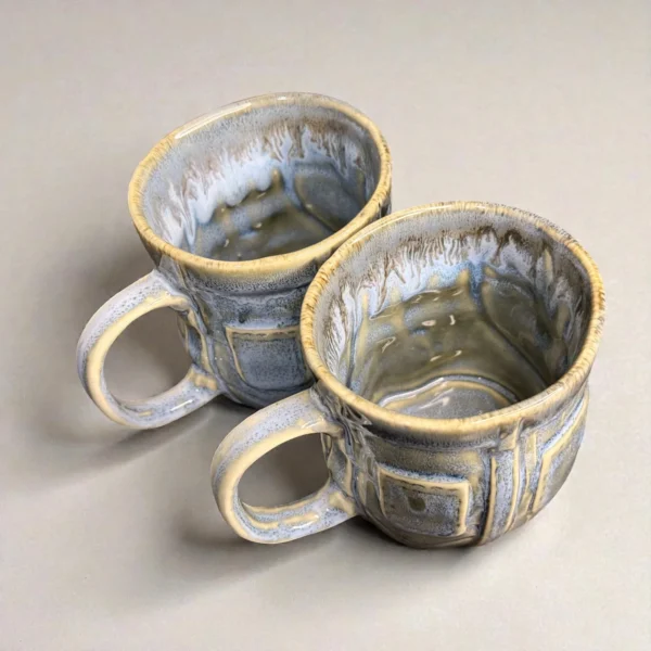 Harmiche OceanRelief Drip-Glaze Ceramic Mugs – Set of 2 (250 ml)