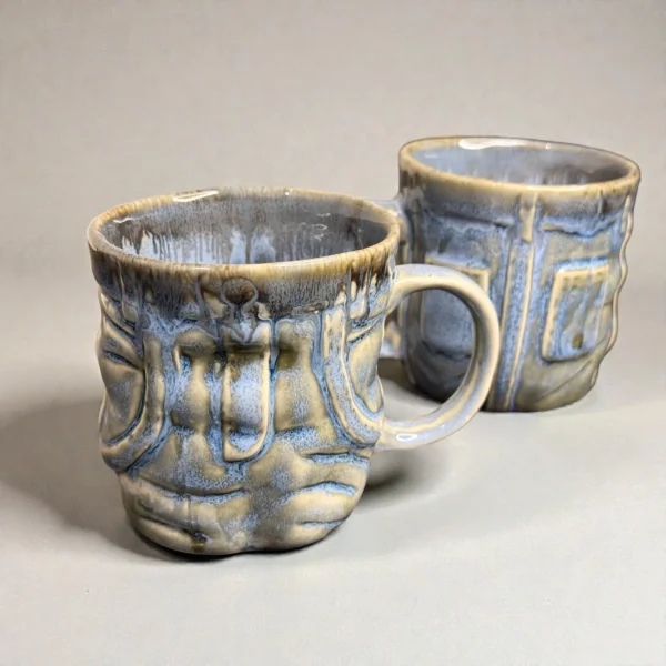 Harmiche OceanRelief Drip-Glaze Ceramic Mugs – Set of 2 (250 ml)